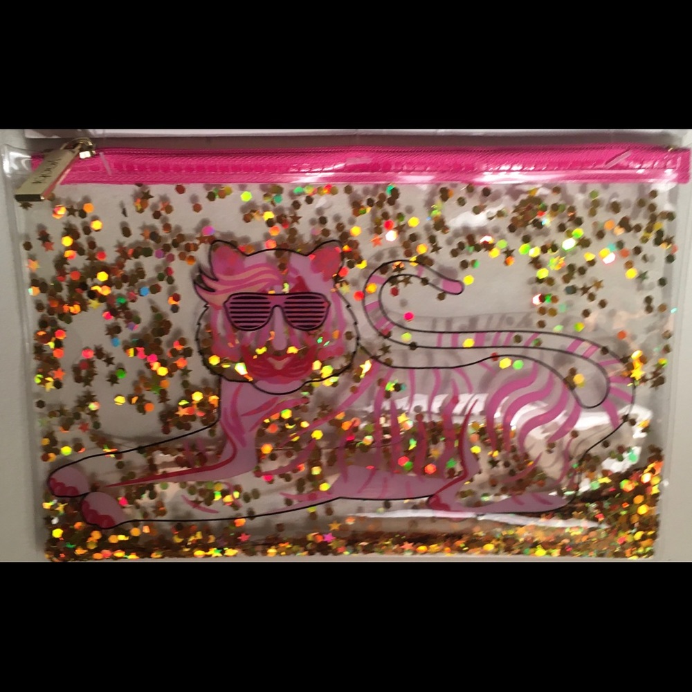 TWO Gold Sequin Pink Tiger Zip Cases, 9”x5.5”, NWT